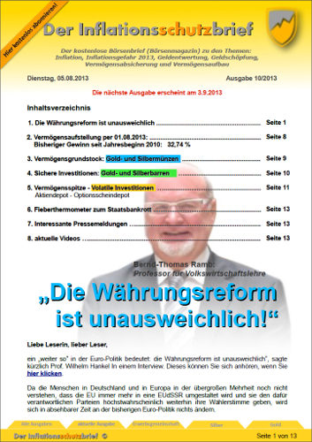 Inflationsschutzbrief 10-2013: Währungsreform unausweichlich